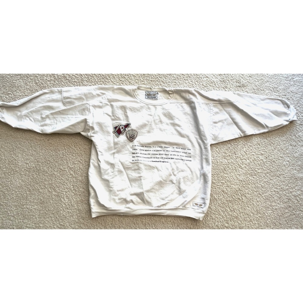 Vintage 1980s Limited Express Crewneck French Writing Sweatshirt White Women L